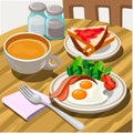 egg for breakfast with salad and coffee, sweet toast